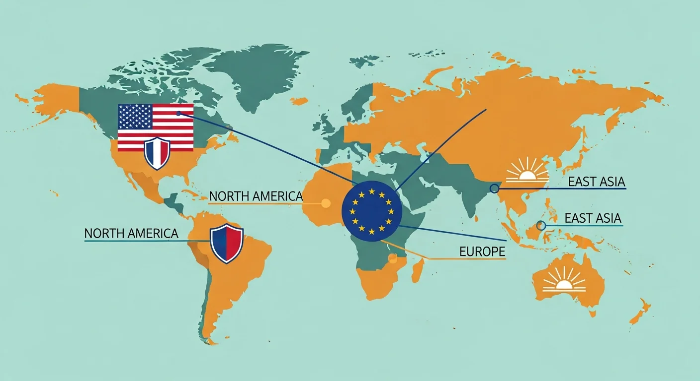 AI comic copyright — international copyright landscape map showing US, EU, Japan, UK approaches