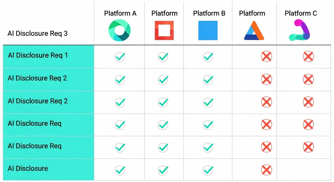 AI comic copyright — platform policy comparison chart for KDP, Webtoons, Tapas, Gumroad, Etsy