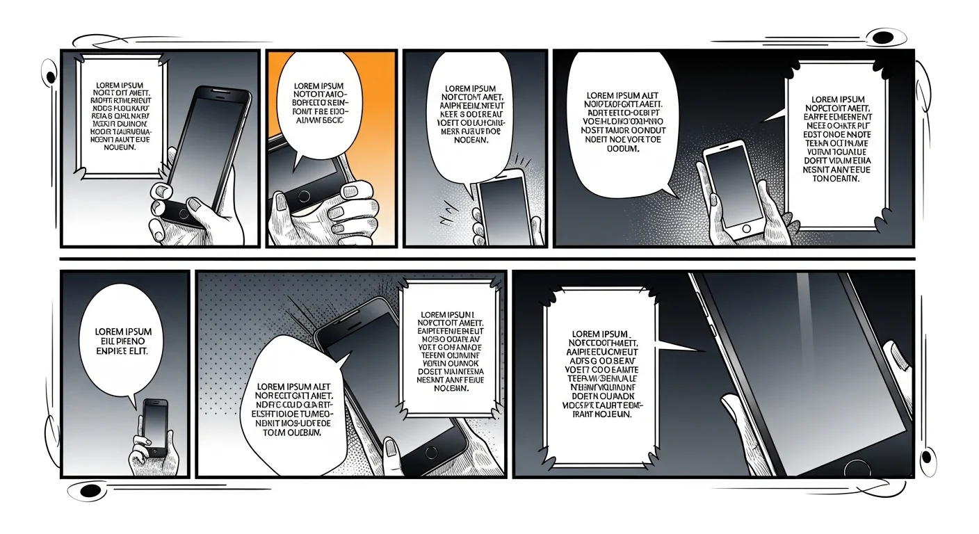 AI comic copyright — finished manga page showcase — dramatic panel layout with screentones and vfx