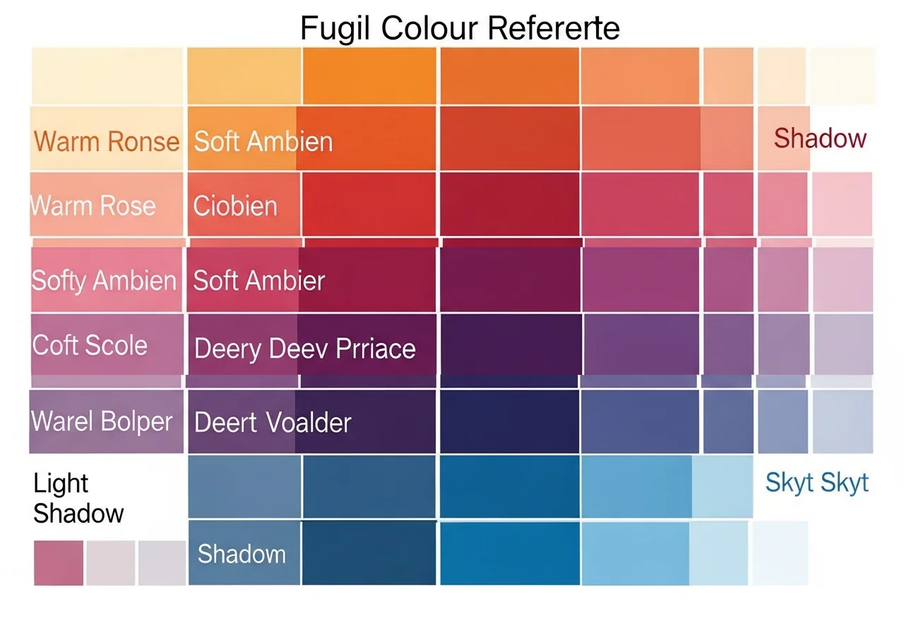 Full-color manhwa palette swatch board — warm Korean comic color chips, no faces, no figures