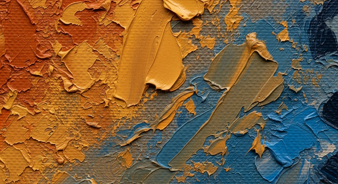 Close-up macro of oil-paint brushwork texture with thick impasto strokes — Storybook Oil Painting surface reference