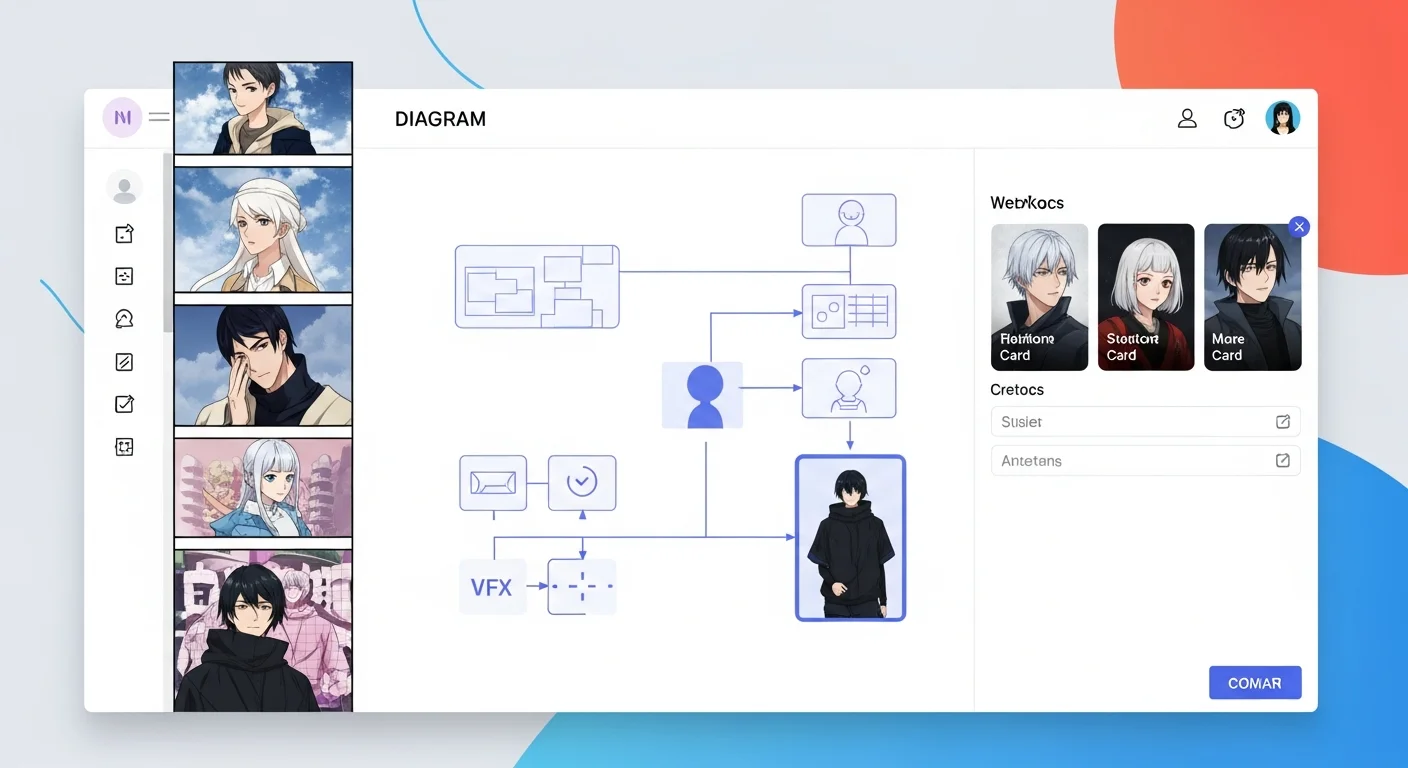 Comistitch Studio panel canvas — webtoon builder interface — UI mockup
