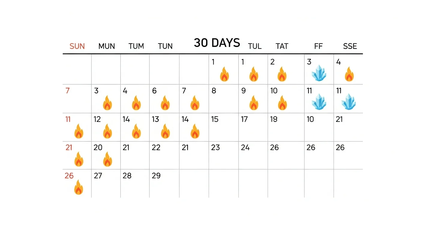 Hábito diário de criação de quadrinhos — grade de calendário de sequência — infográfico de marcadores de chama de 30 dias