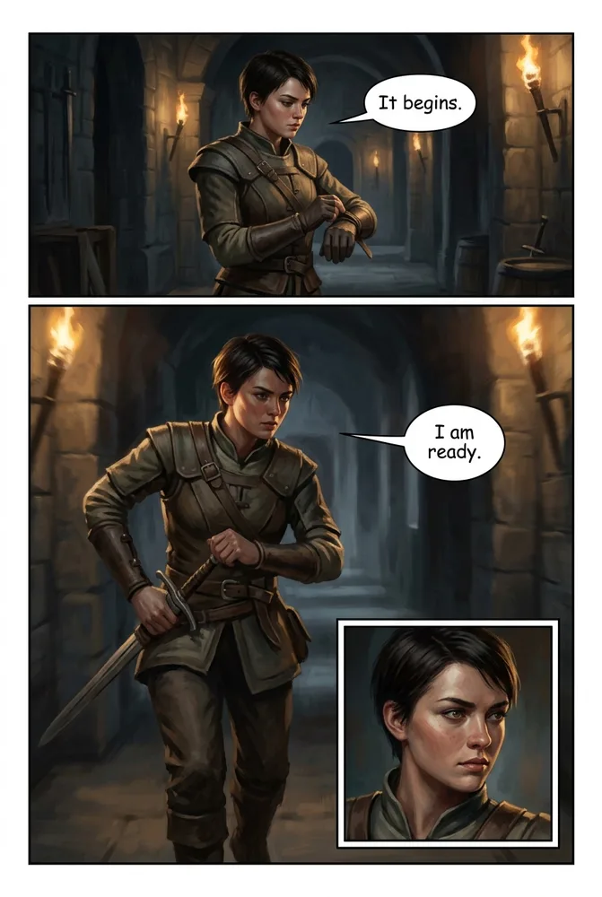 Hyperreal painted AI comic art style — photoreal brushwork and gallery finish on the same character