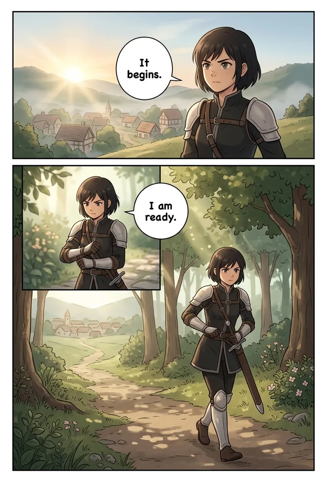 Slice-of-life AI comic art style — warm everyday linework and soft light on the same character
