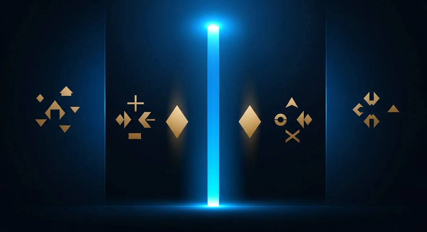 Composição abstrata de divisor vertical — fundo azul marinho, barra central brilhante azul brilhante, detalhes de diamante dourado, sem texto, sem rostos