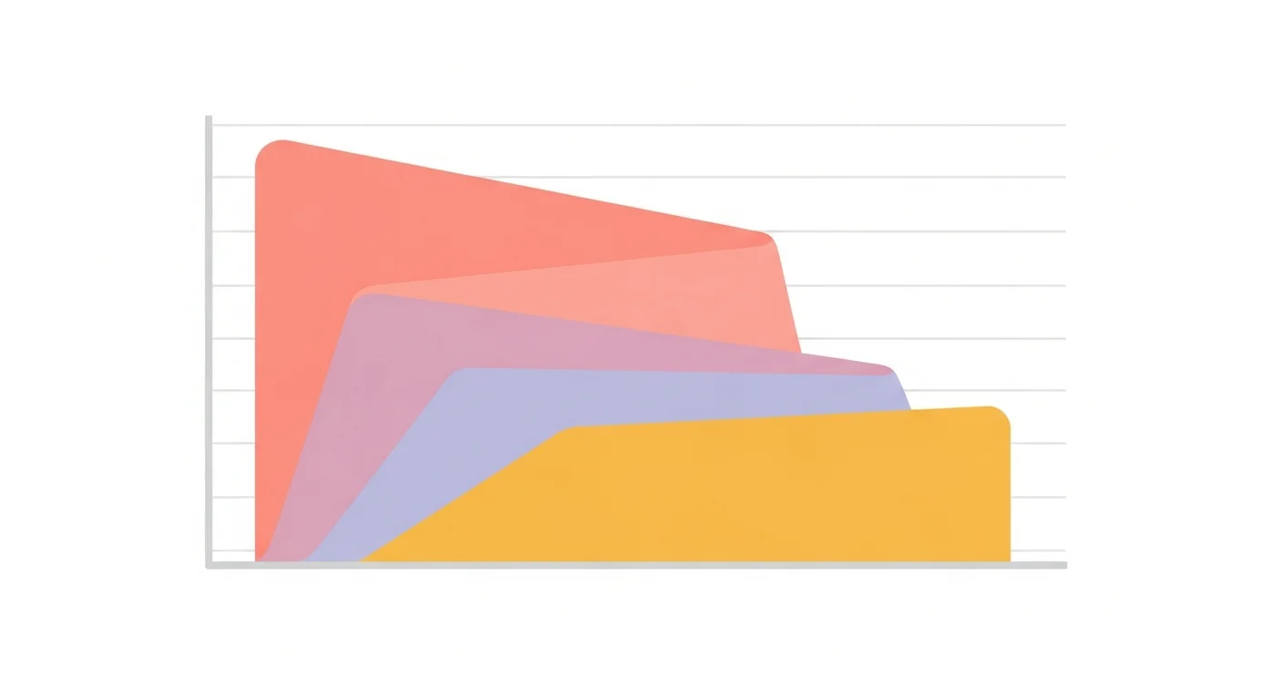 Abstract stacked revenue streams chart showing overlapping income layers for manhwa creators