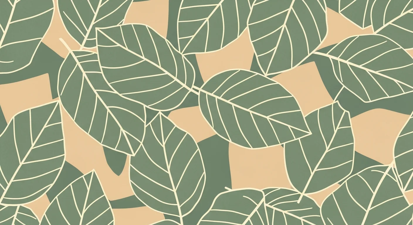 Padrão de folha botânica abstrata — verde sálvia e bege quente, qualidade têxtil