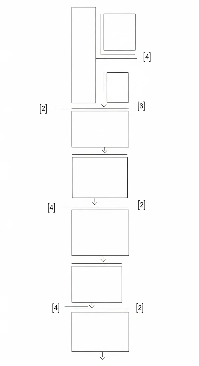 Vertical webtoon panel layout wireframe — empty stacked panel boxes, no faces, no figures