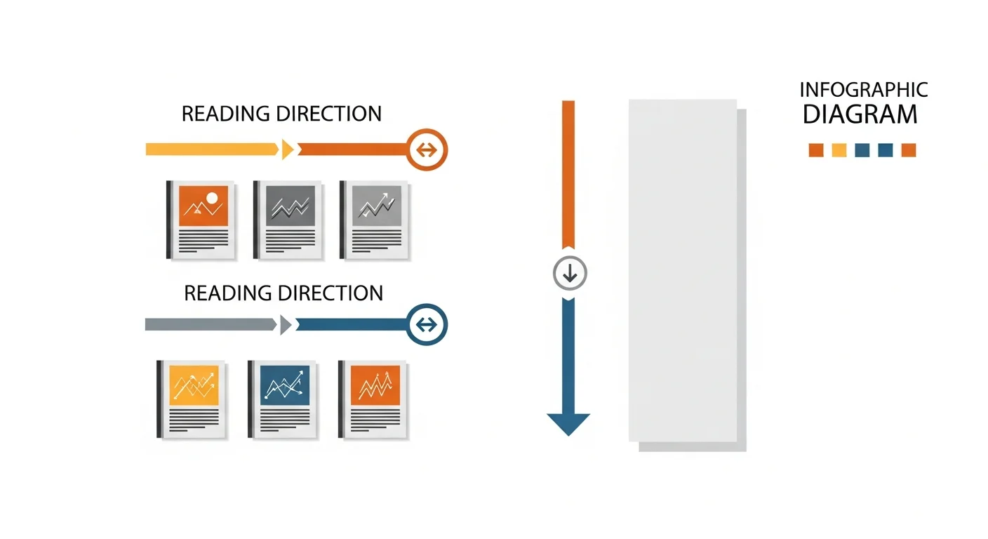 Reading-direction arrow diagram for manhwa, manga and webtoon formats, no faces, no figures