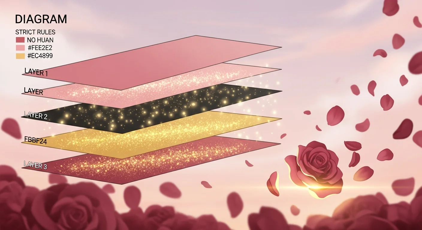 Imagem inline 1 — Pétalas de rosa em queda cinematográfica, paleta rosa suave, detalhes de brilho dourado, sem personagens