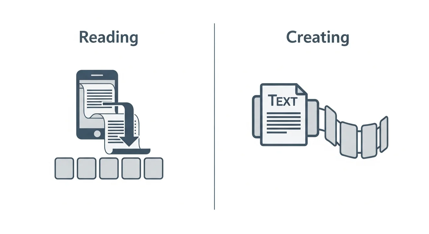 Reading vs creating a vertical-scroll comic — two-column flat comparison diagram