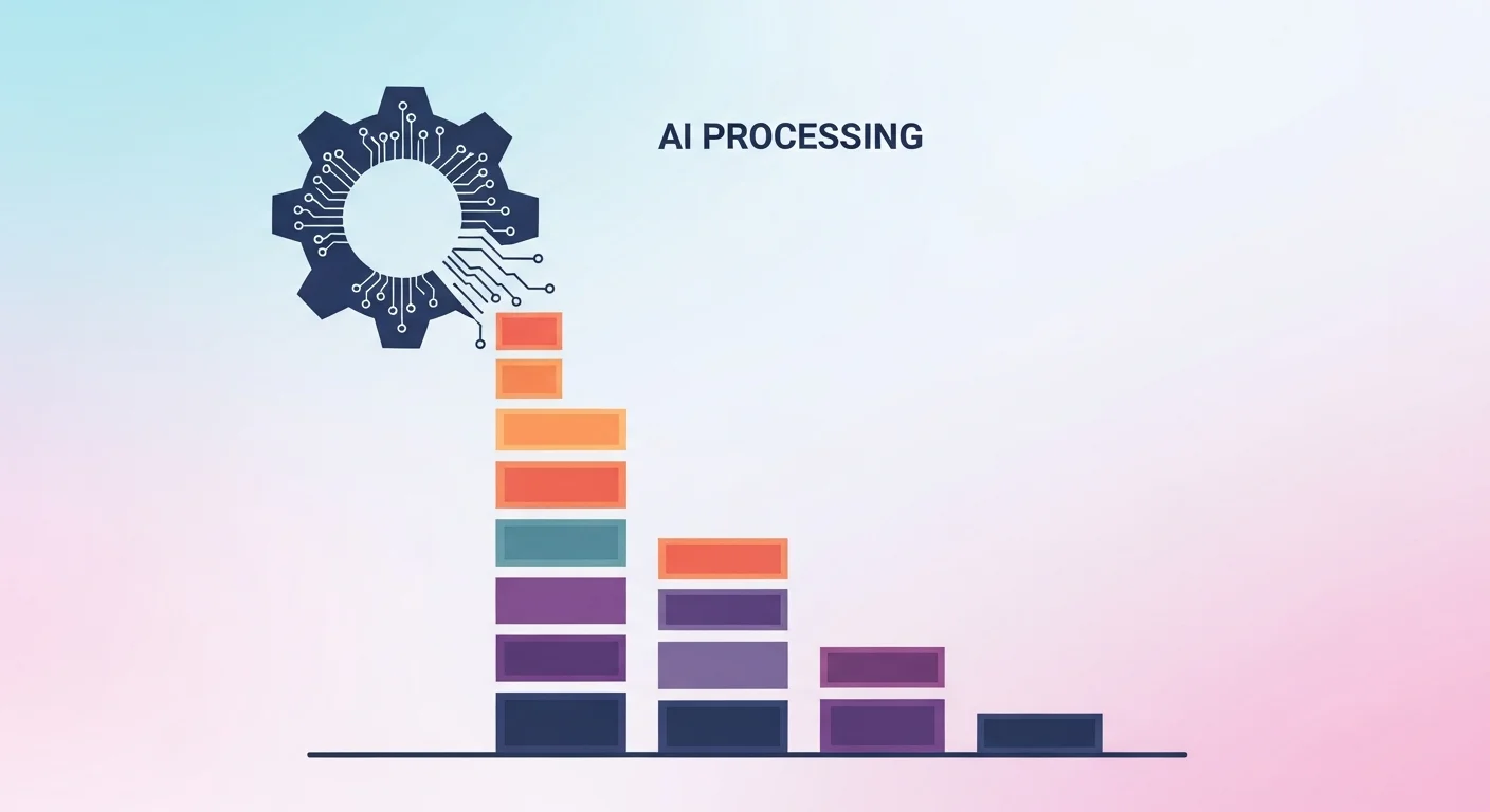 AI generating a vertical scroll comic panel sequence — abstract gear-to-panel illustration