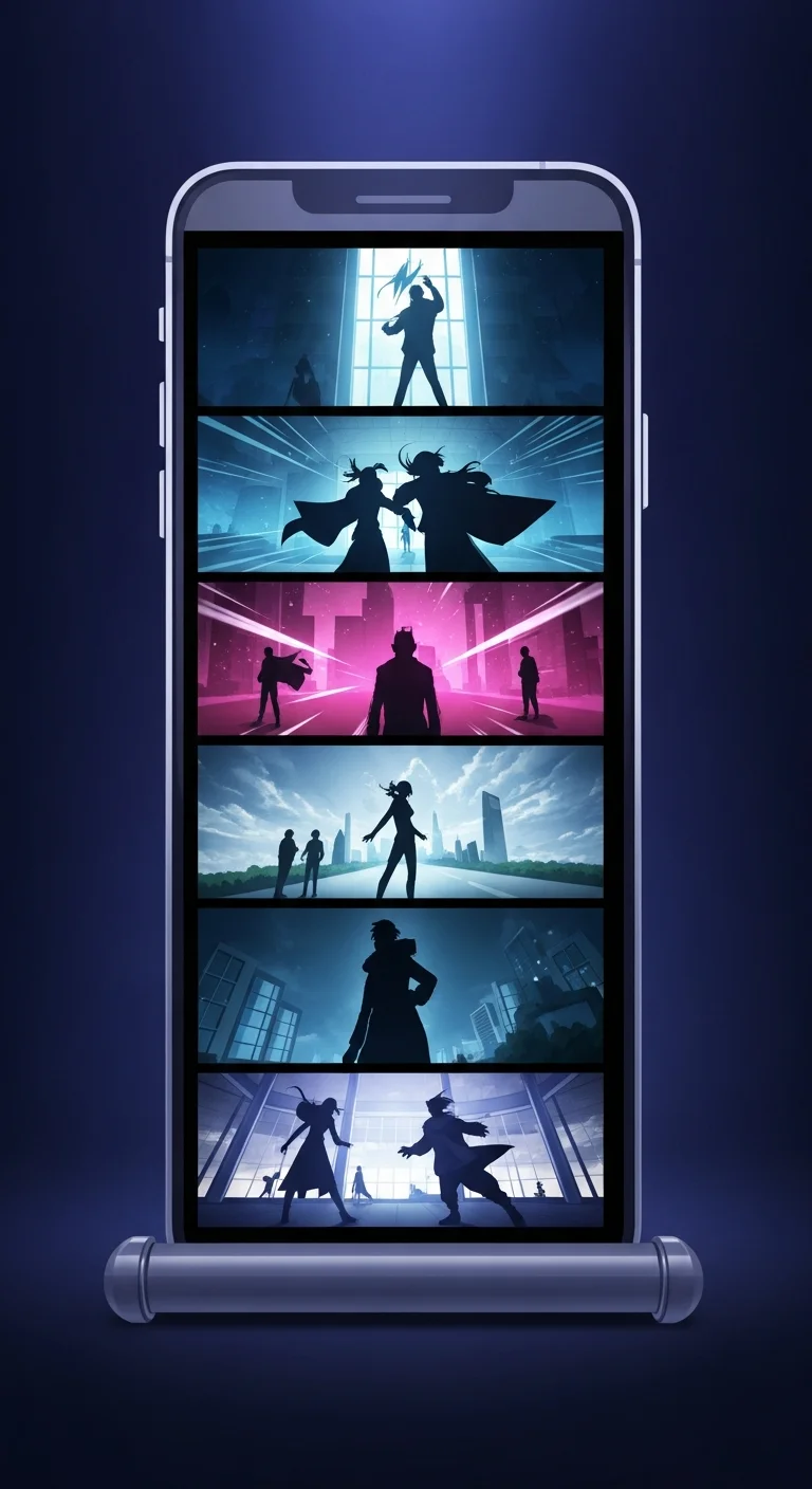 Webtoon pacing and cliffhangers — finished webtoon showcase — eye-catching example output from Comistitch