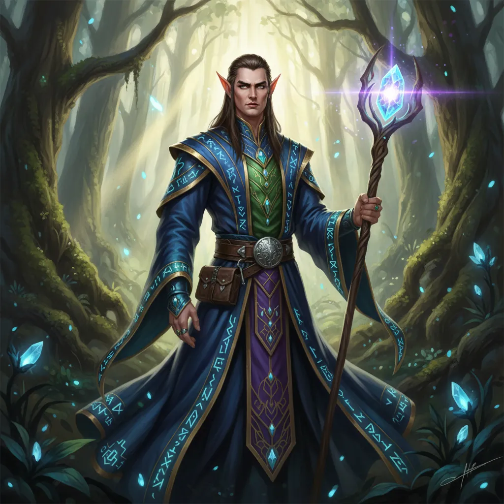 奇幻 AI 角色——精灵法师在不同场景中