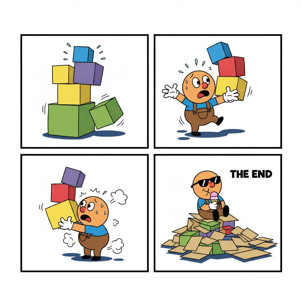 Four-panel cartoon layout with punchline in the final frame