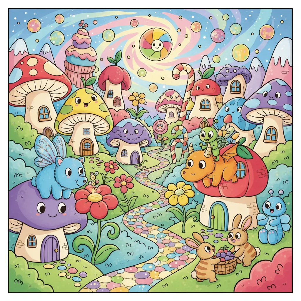 儿童漫画，显示一群不同的儿童角色一起解决问题，具有快乐的表情和色彩鲜艳的服装