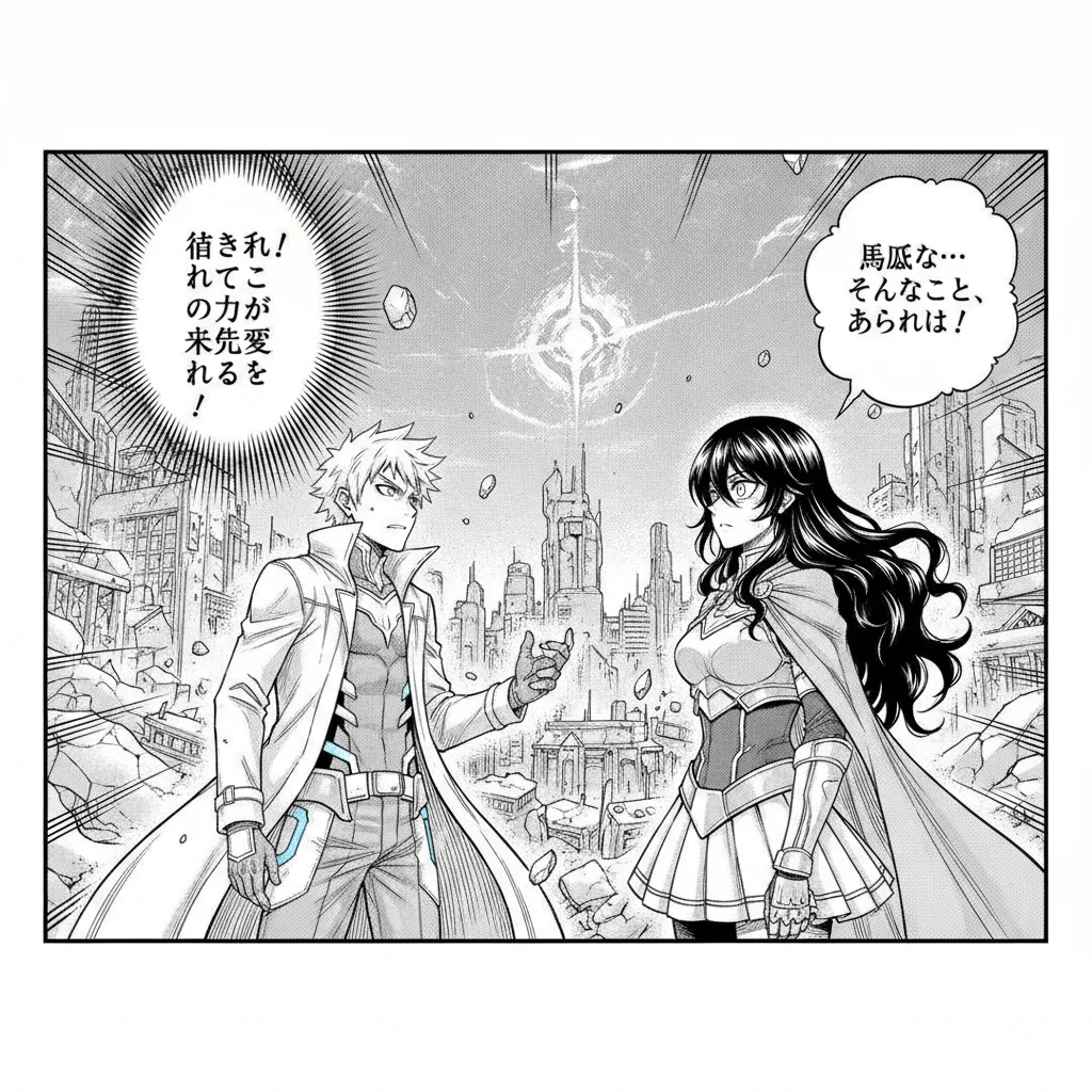Manga comic dialogue panel with the same recurring character talking to another character